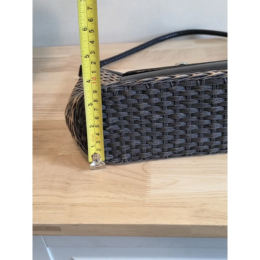 Brighton Edna Brown Braided Leather Woven Straw Shoulder Bag‎ Logo Beach Picnic